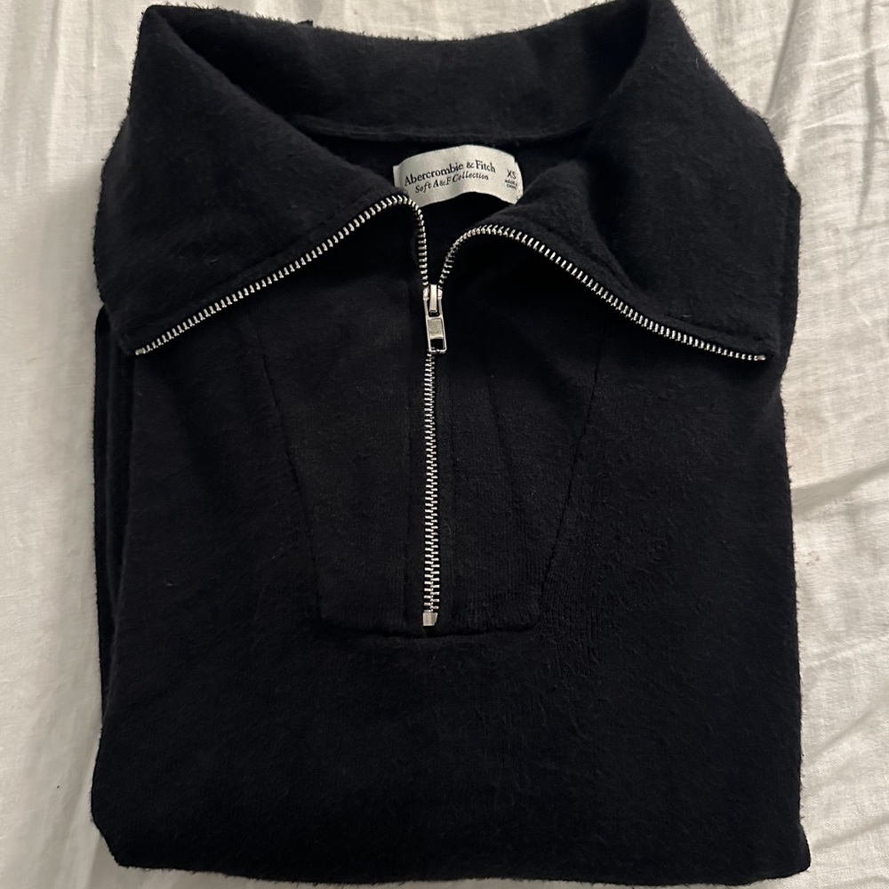 Abercrombie LuxeLoft Oversized Legging-Friendly Half-Zip Sweater in Black